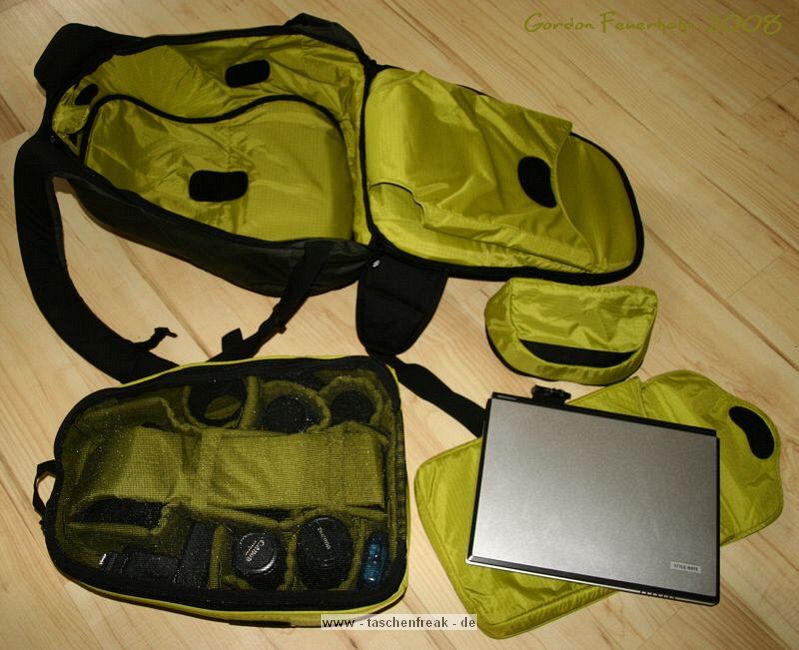 CRUMPLER ZOOMIVERSE XL\n\nFoto von Gordon Feuerhahn - VIELEN DANK!\n\nKommentar des Nutzers:\n\nHallo Jrg!\n\nDa ich auch im dforum Unterwegs bin (DreamFinder) hoffe ich mal das mit dem "DU" geht in Ordnung   ;o)\n\nHeute ist endlich mein Crumpler Zoomiverse XL in der Farbe "Charcoal / dk. Olive" angekommen und ich habe gleich mal ein paar Bilder gemacht, falls Du ihn auf Deiner Seite Unterbringen mchtest.\n\nDer Rucksack hat laut Crumpler die Mae 35x54x25 cm und das Laptopfach reicht fr Laptops bis ca. 40x25x3,5 cm.\nDie herausnehmbare Fototasche im inneren des Rucksackes ist ca. 34x48x15,5 cm gro.\n\nSomit bietet der Rucksack reichlich platz fr ein bis zwei Kamera Bodys und Objektive sowie weiteres Zubehr.\nDer Rucksack ist zum Rcken hin extrem gut gepolstert und erhht durch einen zustzlichen Brust-, und Bauchgurt den Tragekomfort, auch bei schwerer Beladung, erheblich.\n\nAn den unteren Ecken sind (rechts sowie linksseitig) zwei kleine Taschen, wo z.B. das Handy oder ein MP3 Player Problemlos ihren Platz finden. Crumpler hat sogar daran gedacht eine Kabelfhrung, fr die Kopfhrer, mit an den Trageriemen anzubringen.\n\nEs sind noch zwei weitere von auen zu ffnende Fcher an dem Rucksack, die reichlich Stauraum bieten.\nDas groe Fach bietet ausreichend Platz fr Akkus, Speicherkarten und Schreibutensilien.\n\nDer Rucksack ist in den Farben "Deep Black / dk. Mouse Grey", "Charcoal / dk. Olive", "Navy / Carrot", "Gravel Grey / Orange" erhltlich.\n\nEin suchen im Internet nach einem gnstigen Anbieter ist dringend zu empfehlen, da es durchaus Preisunterschiede von 100 Euro gibt.\n\nIch habe meinen fr 144,00 Euro inkl. MwSt und Porto/Verpackung erstanden.\n\nGordon