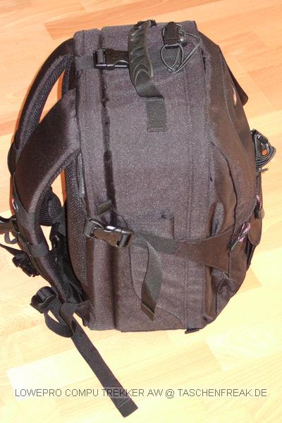 Foto von Jrg Langer\n\nKommentar des Nutzers:\n\nDieser Lowepro Compu Trekker ist eine angenehme Mischung aus Packesel und dennoch tragbarem und relativ kleinem Rucksack, den man auch ohne Diskussionen in nahezu jeder Fluggesellschaft mitnehmen kann.\n\nDas Notebookfach fasst laut Herstellerangabe die meisten 15,4" Notebooks. Fr 17" Notebooks solle man den Compu Trekker Plus AW whlen, der in Summe wesentlich grer aber auch wieder deutlich aufflliger ist.,\n\nWir haben in diesem LP CT AW reingepackt:\n\nInnenraum Hauptfach:\nCanon 1D mit RRS L Winkel und angesetztem Canon EF 24-105 L IS\nCanon 100-400 mit Geli und Stativschelle mit Kirk Wechselplatte\nCanon 100 2,8 USM Makro\nCanon 35 2.0 mit Geli (darunter Winkelsucher C)\nCanon 50 1,8 II (Geli liegt im 100-400er Fach) (darunter 8x AA Akkus)\nCanon 85 1,8 mit Geli\nSigma 12-24\nCanon 580 EX Blitz (darunter liegt der 430EX)\n2x Ersatzakku fr Canon 1D NP-E3\n\nIn den beiden oberen innentaschen des Deckels:\nJeweils 1x GEPE Card Safe mit jeweils 4x CF Cards\n\nIn den groen Deckelinnenfach:\nTimer Fernbedienung, Wasserwaage fr Blitzschuh, Leefolie fr beide Blitzgerte, 2 Putztcjer\n\nDeckelauenfach:\nLowepro Filtertasche\nLumiquest Pro Max Bouncer System\nGraukarte\nX-Drive 6230 im Peli Case\nCanon ST-E2\nMllscke\nLenspen