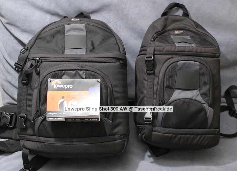 Lowepro SlingShot 300 AW\n\nFoto von Achim Kchler - DANKE VIELMALS!\n\nKommentar des Nutzers:\n\nHallo\nich bin erst krzlich auf Eure hilfreiche Galerie von Taschenbildern gestoen! \nSehr informativ, danke fr diese Zusammenstellung!\n \nDieser Tage habe ich meine Lowepro Slingshot 300 AW bekommen und mchte mich gleich mit Bildern an Eurer Datenbank beteiligen. \n \nDie meisten Fotos der Slingshot-Reihe zeigen diesen Rucksack mit seiner Einteilung so, wie sie vom Hersteller zusammengesteckt wurde. Fr einen schnellen Zugriff auf die Ausrstung ist es meiner Meinung nach gnstiger, die Fcher so anzuordnen, dass man an die Objektive ber die nur an der Schmalseite geffnete Klappe herankommt. So ist man erstens schneller und luft auch weniger Gefahr, dass einem die wertvollen Glser runterfallen.\nDie Slingshot 300 AW habe ich bepackt mit: Kameragehuse und angesetztem Objektiv 24-105, zustzlich kommt man ber die kleine Klappenffnung an folgende Objektive heran: 100-400mm, 17-40mm, 70-200mm, 85mm, 35mm. Unter den beiden zuletzt genannten Festbrennweiten findet noch ein weiteres Objektiv Platz, hier ein 100mm Makroobjektiv. Fr dieses muss man allerdings die Klappe vollstndig ffnen. \nAuf den Bildern ist das mittlere Fach noch mal unterteilt, damit das 70-200er noch hineinpasst. Lsst man diese Unterteilung weg, passt die Kamera besser in die Tasche, falls man den Batteriegriff montiert hat. Beide Telezooms gleichzeitig mitzunehmen macht ohnehin nicht viel Sinn.\n \nEbenfalls dabei: ein Grenvergleich Slingshot 300 gegenber 200. Die Hhe ist gleich geblieben, die 300er ist nur breiter. In der Praxis zeigt sich, dass sich die 300er nicht so verwindet, wenn man sie vom Rcken nach vorn gezogen hat.\n \nGru aus Frankfurt\nAchim Kchler