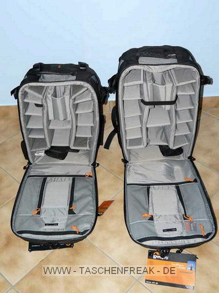 VERGLEICH - LOWEPRO VERTEX 200 AW VS. VERTEX 300 AW\n\nFoto und Text von Marcus Stelzer - VIELEN DANK!\n\nKommentar:\n\nHier mal ein direkter Vergleich zwischen den Lowepro Rucksackmodellen\nVertex 200AW und Vertex 300AW.\n\nLeider hat nur der 300AW die praktische Abdeckung fr die Tragegurte\nhinter der man mittels Reiverschluss das Tragegeschirr verpacken kann.\n\nAnsonsten besteht der Unterschied eigentlich nur in der Hhe der\nzwei Ruckscke obwohl ich die paar Zentimeter nicht sehr gravierend finde.\n\nBeide Ruckscke haben die exakt gleichen Zubehrfcher an der Auenseite\nund 3 Glidelock-Halterungen fr Stative oder hnliches.\n\nOb der 300AW noch als Handgepck auf Flugreisen durchgeht kann ich\nleider nicht sagen aber das war fr mich auch nicht relevant.\n\nmfG\n---------------------------------------------------------------------------\nMarcus Stelzer